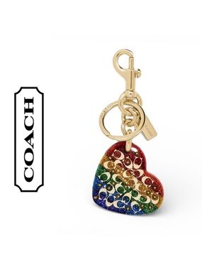 Coach Rainbow Multi Color Sprinkle Signature 2021 Pride Heart Bag Charm RARE NWT